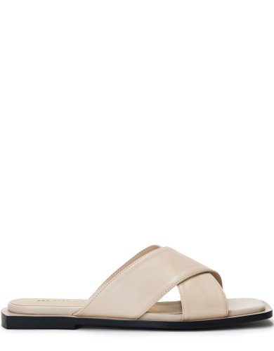 Бежевые кожаные летние шлепанцы