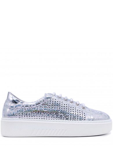 Срібні  шкіряні літні  кеди