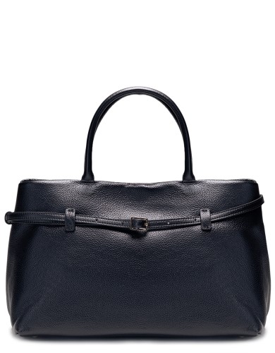 Чорна шкіряна велика жіноча сумка