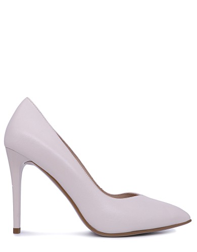 Бежевые кожаные демисезонные туфли на каблуке 