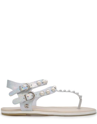 Серебряные кожаные сандалии