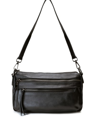 Черная кожаная средняя женская сумка