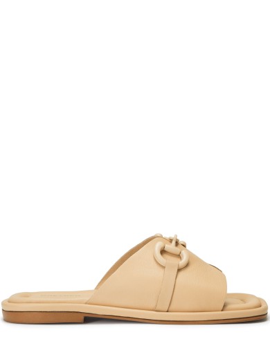 Бежевые кожаные летние шлепанцы