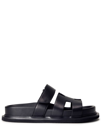 Черные кожаные летние шлепанцы