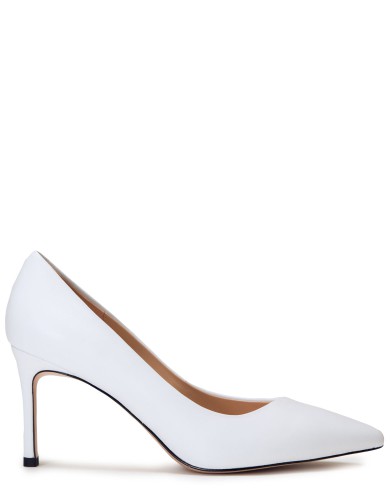 Білі шкіряні демісезонні  туфлі на підборі