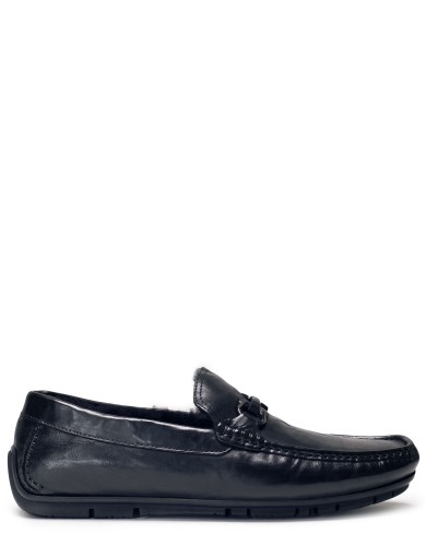 Черные кожаные зимние мокасины