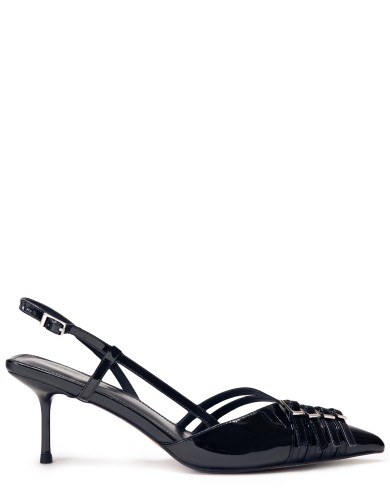 Черные лаковые летние босоножки