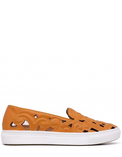 Желтые кожаные летние слипоны