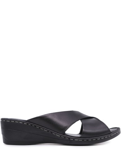 Черные кожаные летние шлепанцы