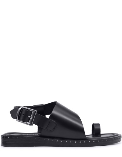 Черные кожаные летние сандалии