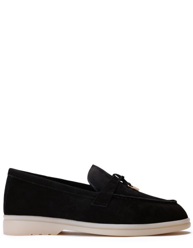 Чорні  хутром лофери жіночі з