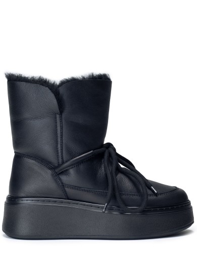 Чорні  шкіряні зимові уггі 