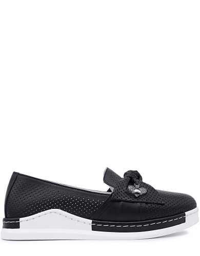 Черные кожаные летние слипоны