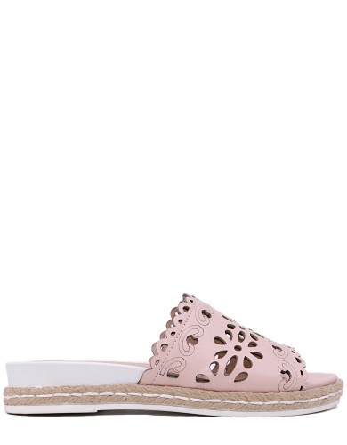 Розоовые кожаные летние шлепанцы