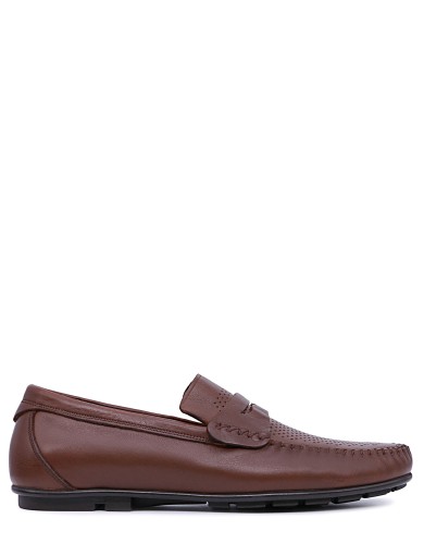 Коричневые кожаные летние мокасины