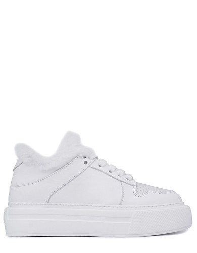 Белые кожаные зимние кеды