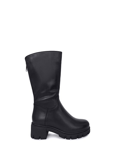 Чорні  шкіряні зимові чоботи 