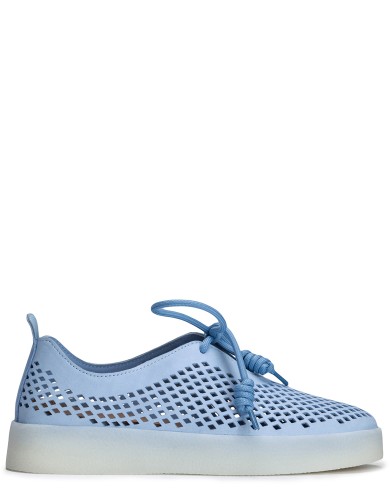 Голубые кожаные летние кеды