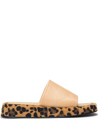 Бежевые кожаные летние шлепанцы