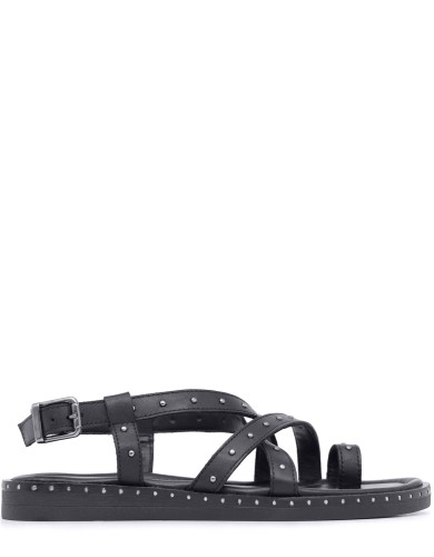 Черные кожаные летние сандалии