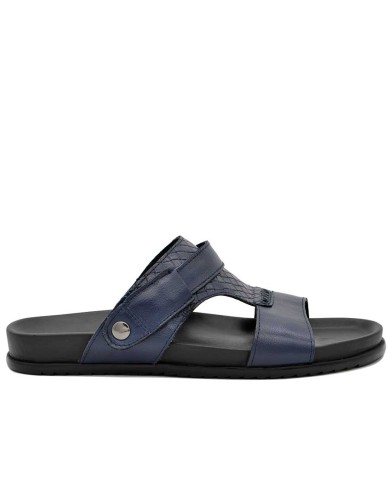 Синие кожаные шлепанцы