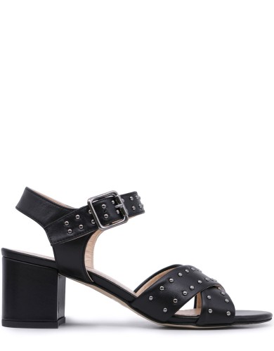 Черные кожаные летние босоножки