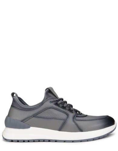 Серые кожаные демисезонные кроссовки