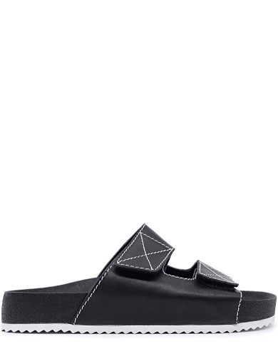 Черные кожаные летние шлепанцы