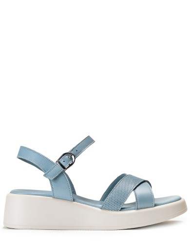 Голубые кожаные летние босоножки 