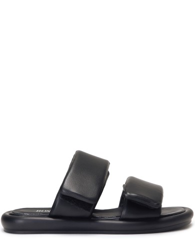 Черные кожаные летние шлепанцы