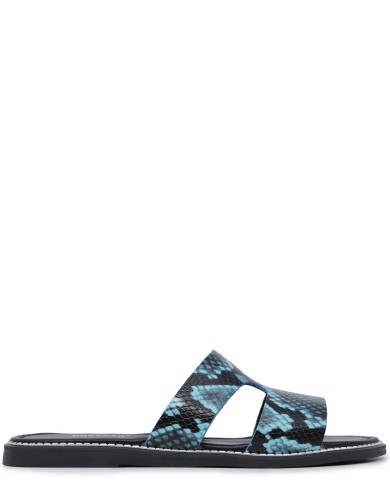 Синие кожаные летние шлепанцы