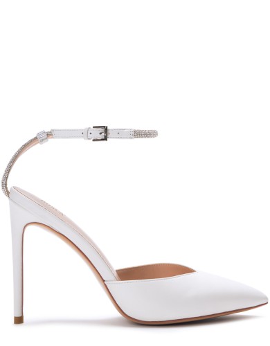 Белые кожаные летние туфли на каблуке