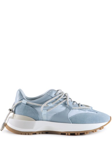 Голубые кожаные демисезонные  кроссовки 