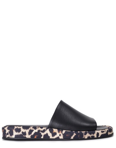 Черные кожаные летние шлепанцы