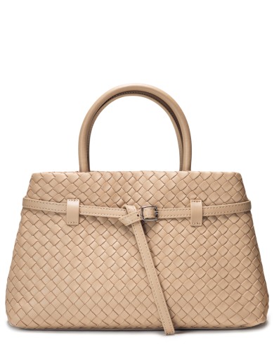 Бежевая кожаная средняя женская сумка