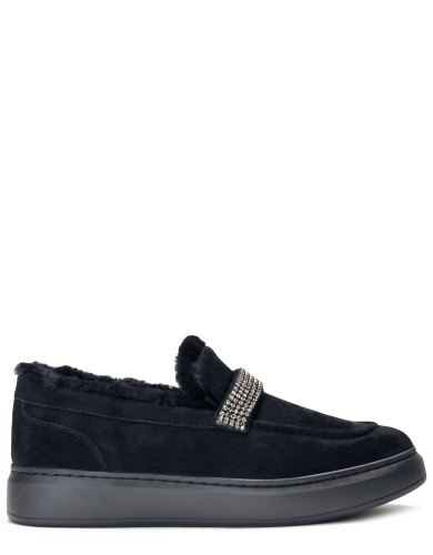 Чорні  хутром лофери жіночі з