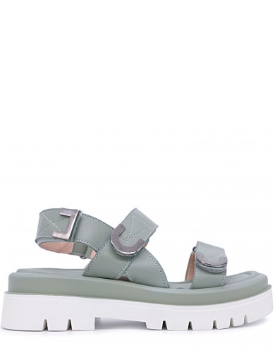 Зеленые кожаные летние босоножки