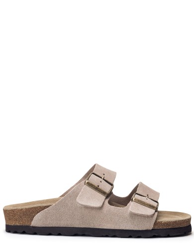 Бежевые замшевые летние шлепанцы