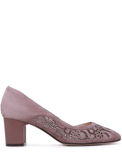 Розоовые замшевые летние туфли на каблуке 