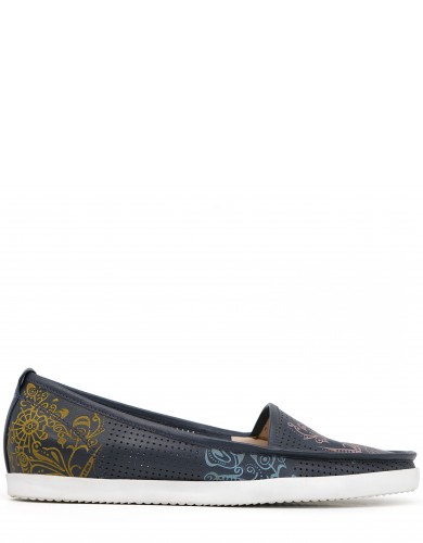 Синие кожаные летние слипоны