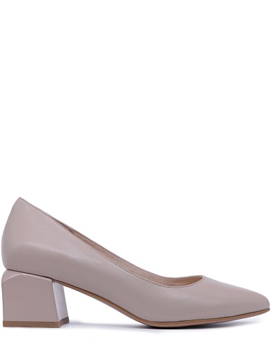 Бежеві шкіряні демісезонні туфлі на підборі