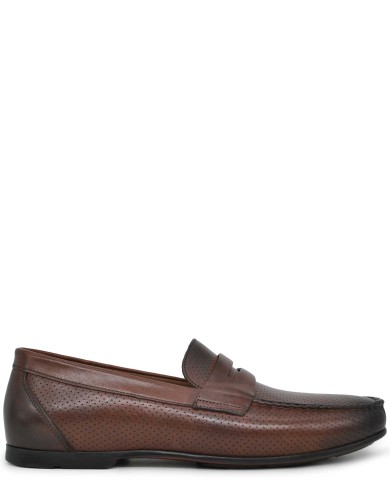 Коричневые кожаные летние мокасины