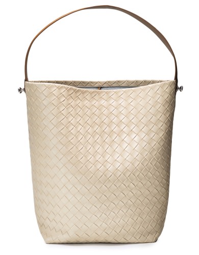 Бежевая кожаная большая женская сумка