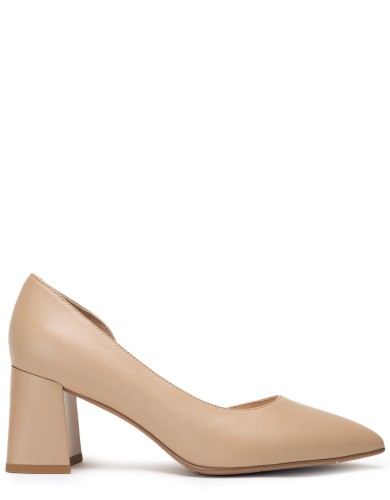 Бежеві шкіряні літні туфлі на підборах