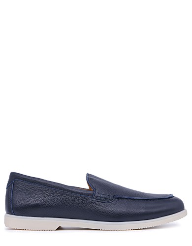 Синие кожаные демисезонные лоферы