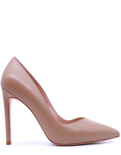 Бежевые кожаные демисезонные  туфли на каблуке 