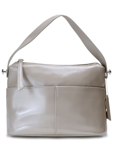 Серая кожаная средняя женская сумка