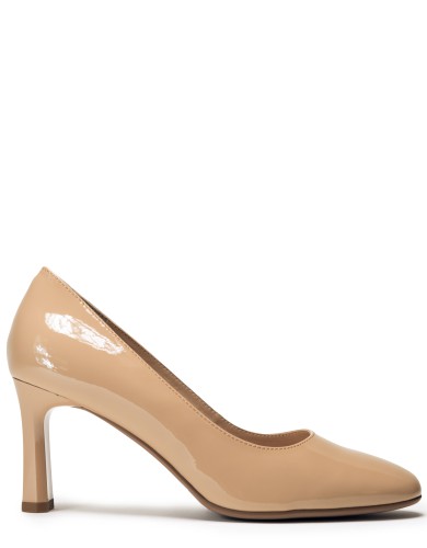 Бежевые лаковые демисезонные  туфли на каблуке 