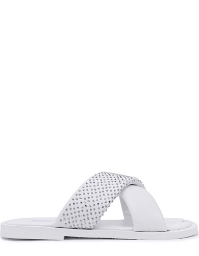 Белые кожаные летние шлепанцы