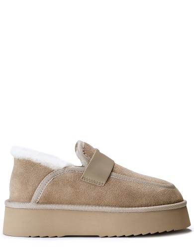 Бежевые замшевые зимние угги